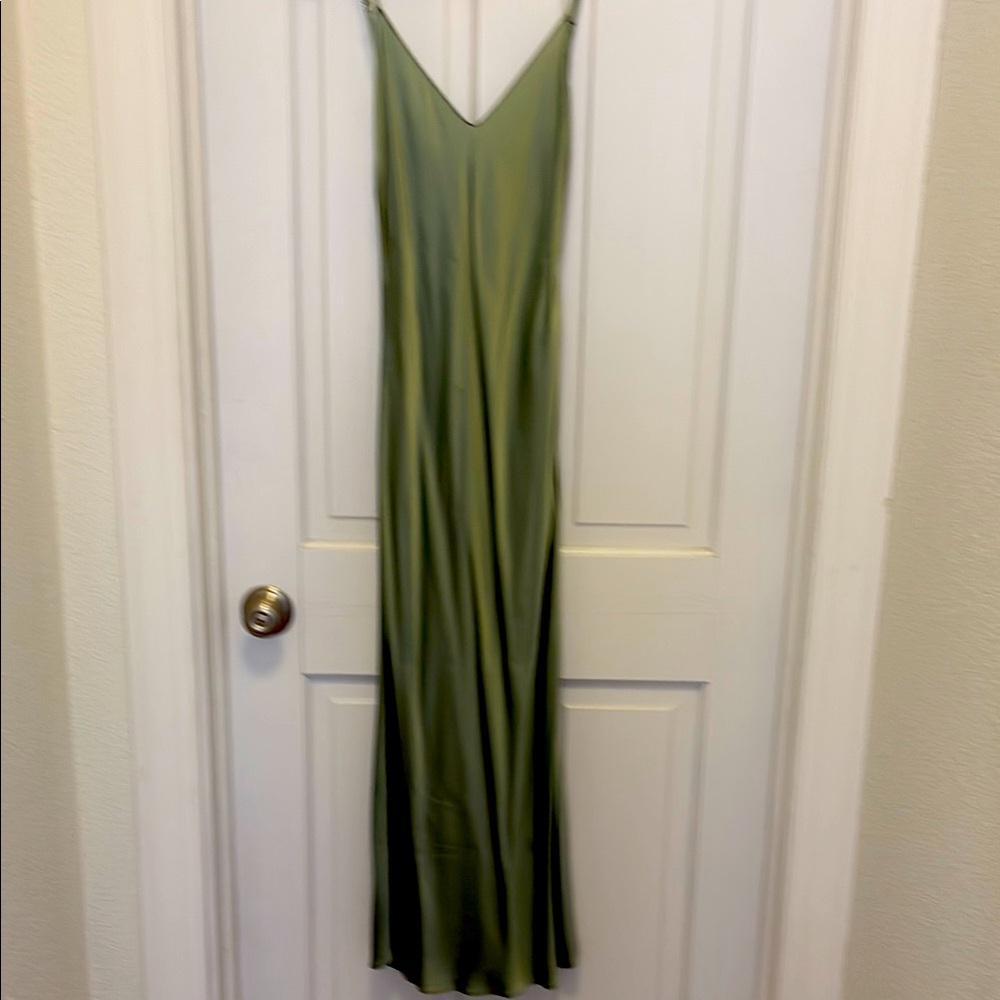 100% silk lovely, moss, green maxi dress